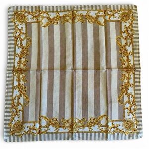 Vintage Fendi Baroque Stripe Cotton Handkerchief Designer Pocket Square